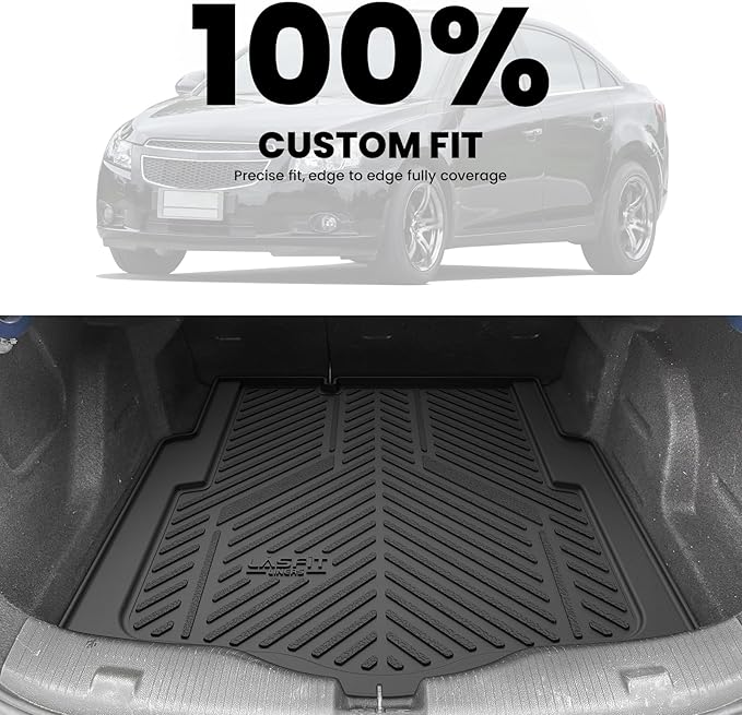 LASFIT Trunk Mat for Chevrolet Chevy Cruze 2016-2020 (Not for 2016 Cruze Limited), Only Fit Cargo with Spare Tire, All Weather TPE Custom Fit Cargo Mat Trunk Liner (Fit Sedan, Not for Hatchback)