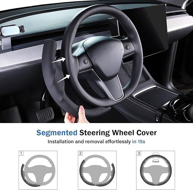 Steering Wheel Cover for Tesla Model 3 (2017-2023) / Model Y (2020-2024),Anti-Slip,Comfortable Grip, Breathable,Customized for Tesla Model 3/Y Accessories,Nappa Black