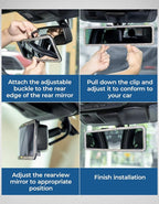 JOYTUTUS Rear View Mirror, Universal 11.81 Inch Panoramic Rearview Accessories with Bling Rhinestones Crystal Diamonds Edge, Interior Clip-on Wide Angle Rear View Mirror -White