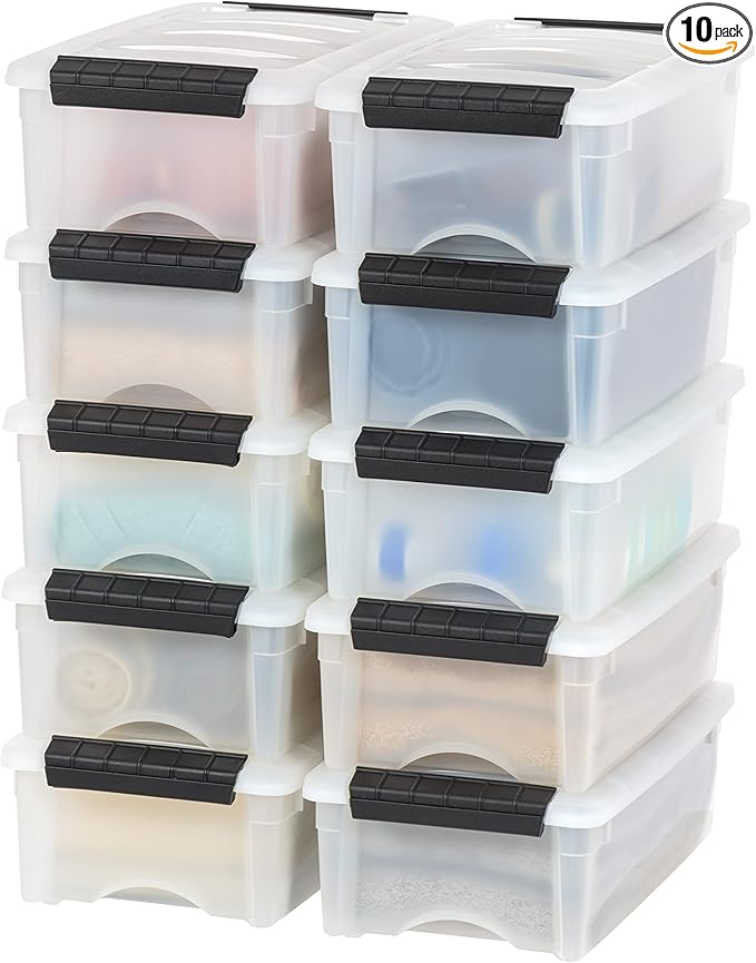 IRIS USA 6 Qt Stackable Plastic Storage Bins with Lids, 10 Pack - BPA-Free, Made in USA - Discreet Organizing Solution, Latch