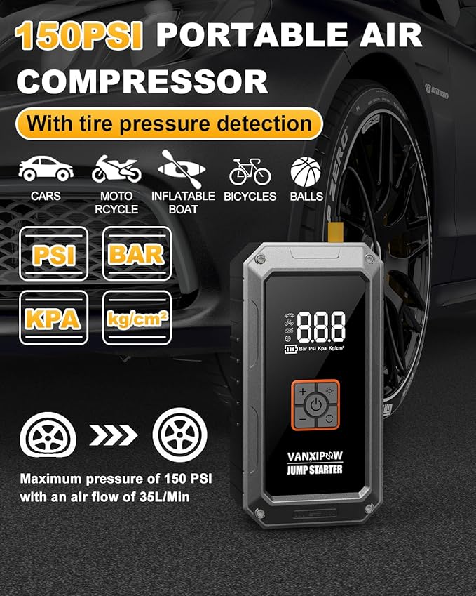 M1 Car Battery Jump Starter with Air Compressor 4500A 150PSI (9.0 L Gas/8.0L Diesel) Portable Car Jump Starter Power Pack