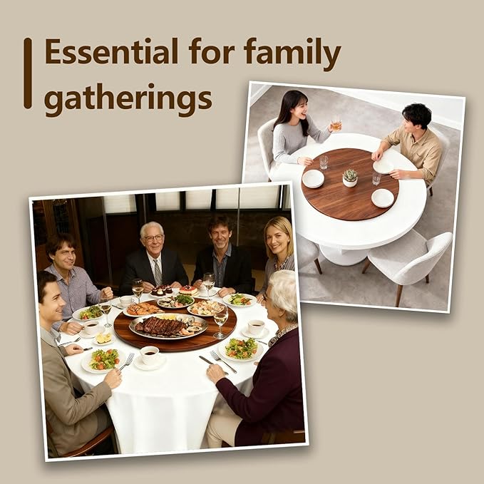 24" Wood Lazy Susan, Large Solid Turntable Serving Tray for Tabletop, Smooth Rotating Round Tray for Kitchen Counter, Dining 
