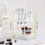 FSyueyun 2-Tier Corner Bathroom Counter Organizer, Tool-Less Installation Vanity Shelf Small Plastics Countertop Makeup Tray 