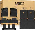 LASFIT Floor Mats&Trunk Mat&Backrest Mat for Rivian R1S 2025, TPE All Weather Floor Mats Custom Fit Floor Liner&Cargo Mat for R1S 2025 1st & 2nd & 3rd Row Full Set Car Mats and Cargo Liner