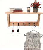 Wall Shelf with Hooks, Multi-Purpose Wooden Shelf & Metal Hooks for Home Entryway, Living Room,Office - Heavy Duty Coat Rack 