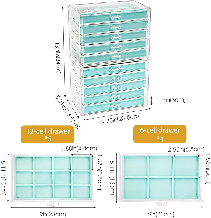 ProCase Earring Holder Organizer Jewelry Box with 10 Drawers, Acrylic Clear Earring Case with Adjustable Velvet Trays for Wom
