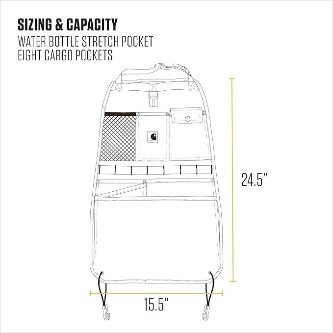 Carhartt Universal Nylon Duck Automotive Seat Back Organizer, Organization for Work and Kids, Black