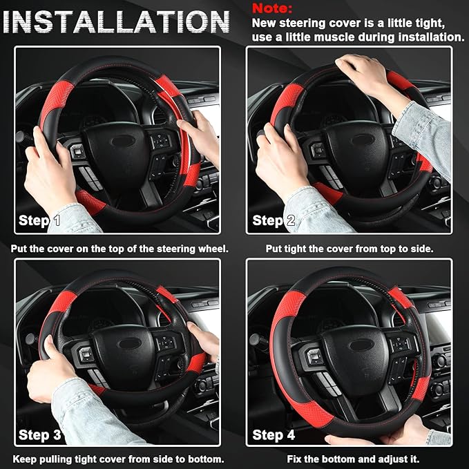 GIANT PANDA Steering Wheel Cover for Ford F150 F250 F350 Expedition - Black+Red