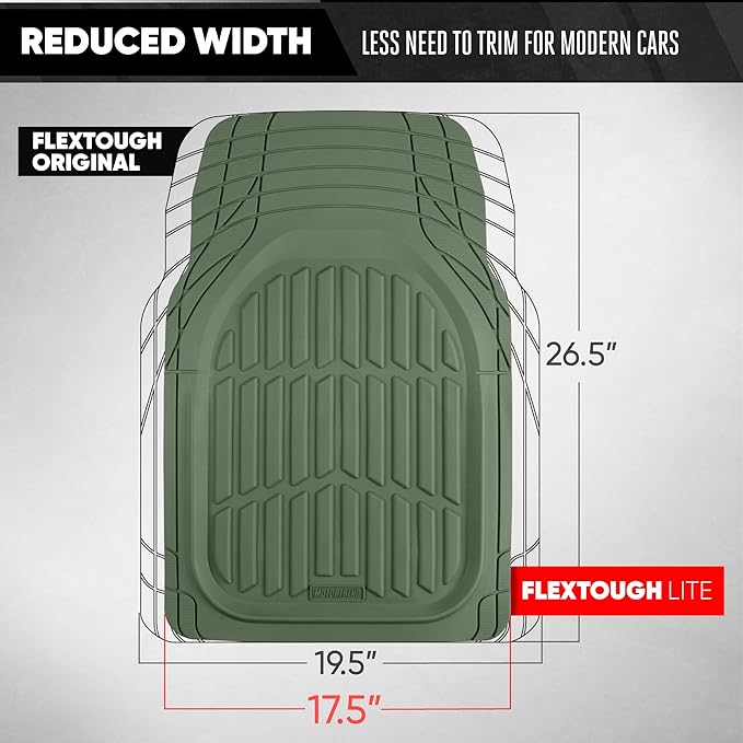 Motor Trend FlexTough LITE Rubber Car Mats Full Set - All Weather Floor Mats for Trucks, Cars & SUVs - Automotive Waterproof Green Car Floor Mats for Cars Interior Accessories Universal Trim-to-Fit