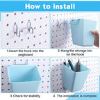 Namalu 12 Pack Peg Board Storage Bins with Labels and Hooks Square Box Shape Pegboard Cup Holder Accessories Pegboard Organiz