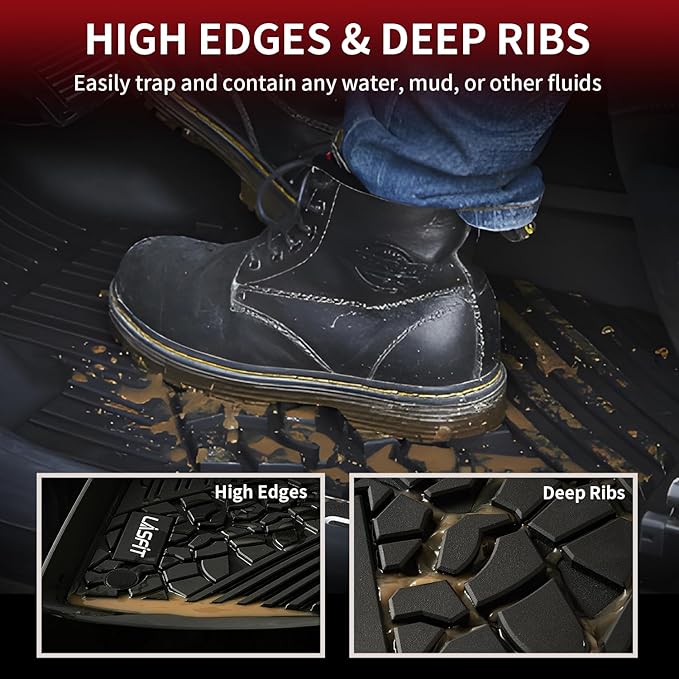 LASFIT Floor Mats for Jeep Wrangler JL 2018-2025 2026 Unlimited 4 Door Gas/MHEV Type (Not Fit for JK or PHEV) All Weather TPE Custom Fit Car Mats Floor Liners 1st & 2nd Row, Black