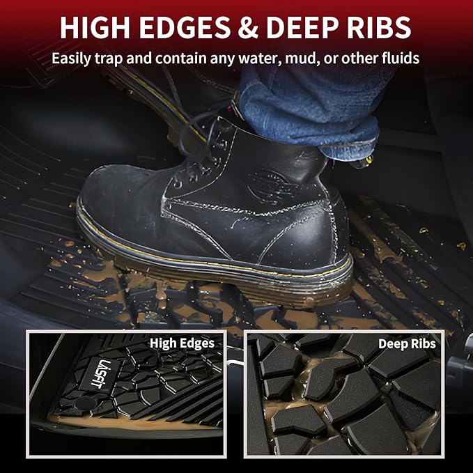 LASFIT Floor Mats & Trunk Mat for Jeep Wrangler JL 2018-2025 2026 4 Door Cargo Without SUBWOOFER (Not for JK/Not PHEV/Not 2-Door), All Weather TPE Custom Cargo Mat Fit for Flat Load Floor Gas Type