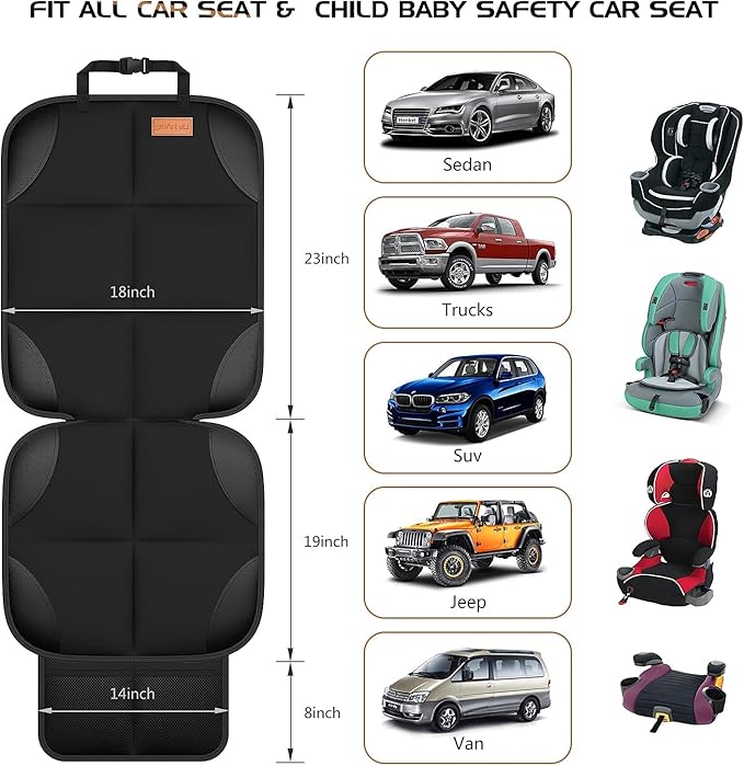 SMART ELF Car Seat Protector [1 Pack] Large Auto Protector for Child Seats with Thickest Padding and Non-Slip Backing Mesh Po