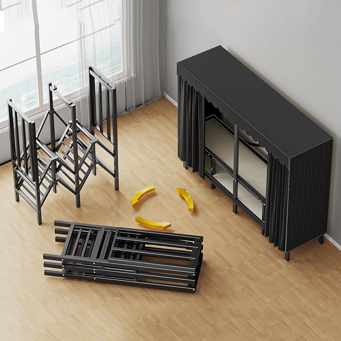 75in Heavy Duty Clothes Rack with Black Cover Foldable Covered Clothes Rack for Hanging Clothes portable Wardrobe Closet Syst