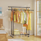 HYSEYY Double Rods Clothes Rack, Rolling Clothing Rack for Hanging Clothes Portable Wardrobe Rack, Metal Garment Rack Sturdy 