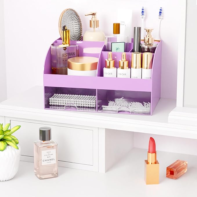 Makeup Organizer with Drawers, Cosmetic Storage for Dresser Vanity and Bathroom Countertop, Beauty Holder for Lipstick Brush,