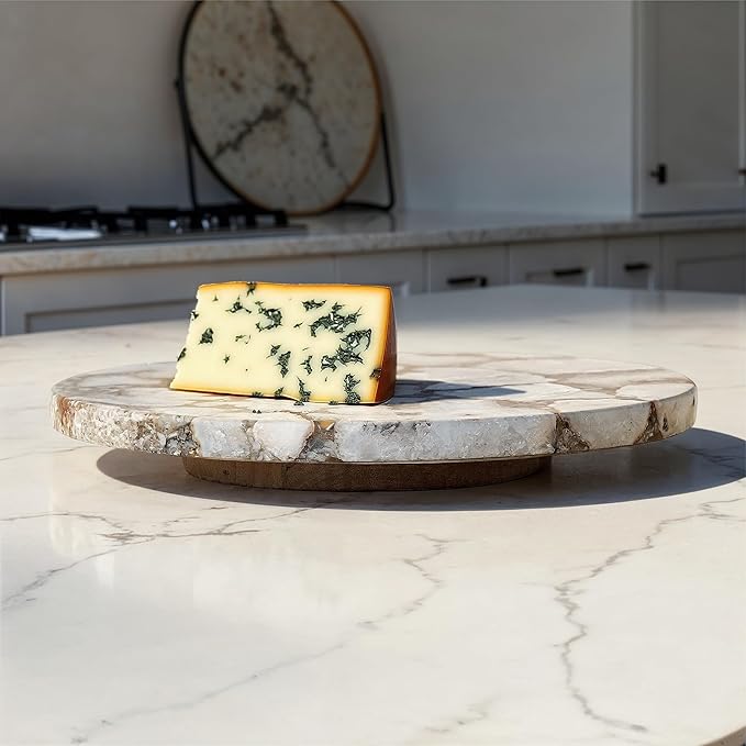 Creative Co-Op Round Agate Lazy Susan with Mango Wood Base, Natural