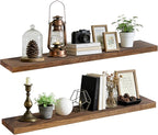 Floating Wall Shelf 48x6.8x1.7 Inch – Solid Wood Shelf in Dark Oak Finish – Extra Long Wall Mounted Rustic Display Shelf for 