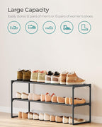 SONGMICS Shoe Rack, 2-Tier Shoe Organizer, Metal Storage Shelf, Upright or Upside Down, for 12-15 Pairs, Stackable, for Entry