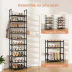 LANTEFUL 10 Tiers Shoe Rack 25 Pairs Large Capacity Tall Shoe Organizer Sturdy Shoe Storage with Two Hooks Space Saving Metal
