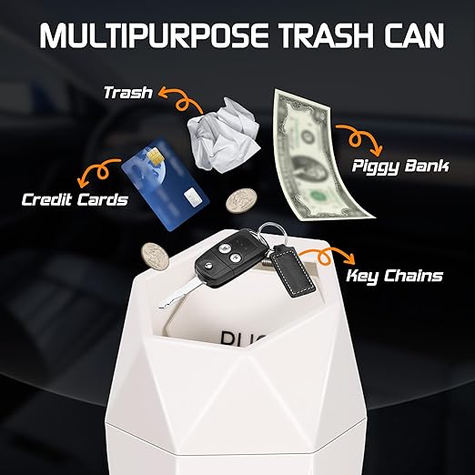 Car Trash Can with Lid, Mini Car Trash Cup with 30 Additional Trash Bags, Car Accessories for Interior, Leakproof Vehicle Garbage Bin for Car, Home, Office - 2 Packs, Beige