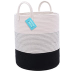 OrganiHaus Large Black & White Woven Laundry Basket w/Handles 52L, Rope Dirty Clothes Hamper, Blanket Basket for Living Room,