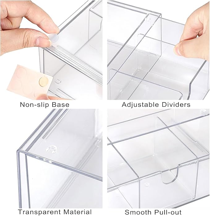Hipiwe Acrylic Storage Drawers 3-Tier Stackable Bathroom Makeup Organizer Cotton Swabs Qtip Holder for Vanity Cosmetics Clear