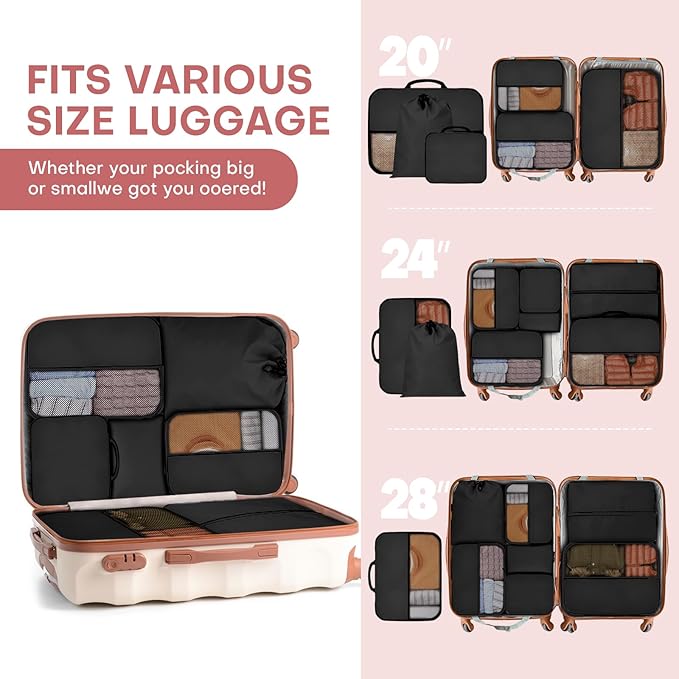 SDGFUI 8 PCS Compression Packing Cubes for Travel Women, Compression Organizer for Luggage Space Saving Travel Essentials and