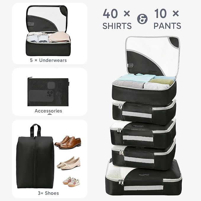 10 Set Packing Cubes for Travel, Gifts for Women Mom,Anti-Tearing Suitcase Organizer for Luggage with Shoe & Hanging Toiletry