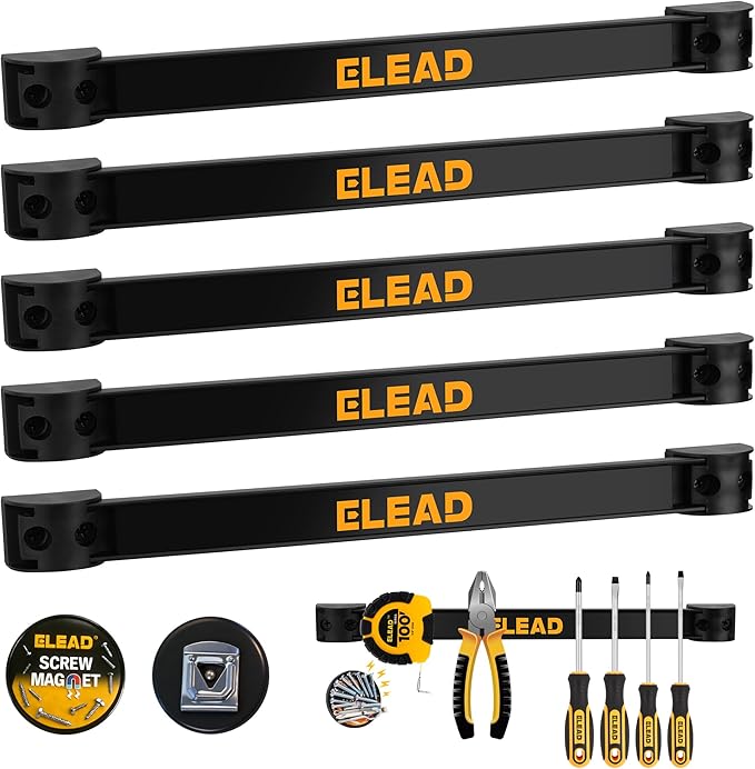 ELEAD 6-Piece 12" Magnetic Tool Holder Storage Organizer - Wall Mount Rack Garage Organization Power Magnet Hanger Workbench 