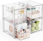 Yieach 4 Pack Large Stackable Storage Drawers,11″Deep Under Cabinet Organizer,Baby Bottle Organizer,Clear Stacking Pull Out D