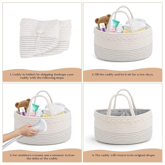 luxury little Diaper Caddy Organizer, Large Cotton Rope Nursery Baby Basket, Changing Table Organizer for Baby Diaper Storage