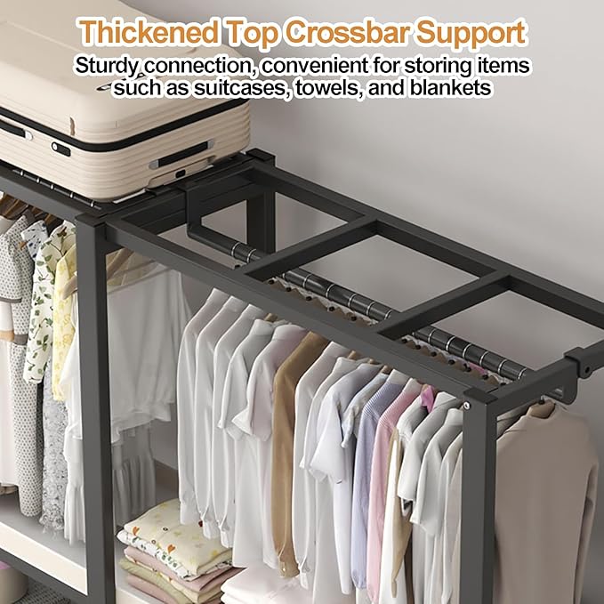Foldable Portable Wardrobe Closet with Cover, Clothes Storage Closet, Clothing Racks for Hanging, Metal Organizer Rack Shelf 
