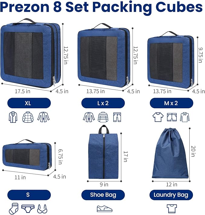 Compression Packing Cubes for Travel, Lightweight Vacation Travel Essentials, Travel Accessories for Suitcase Organizer Bags 