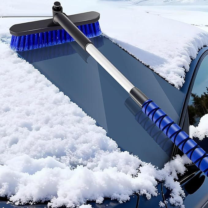 39" Extendable Snow Brush with Ice Scraper & Squeegee for Car Windshield,Rotating Auto Snow Brush with Foam Grip,Heavy Duty Car Snow Brush and Ice Scraper Combo for Truck SUV,Blue