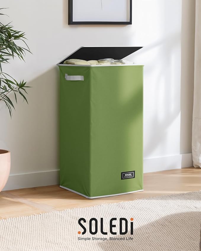 SOLEDI Laundry Hamper with Lid 100L Large & Tall Collapsible Laundry Basket, Clothes Hamper with Bag Removable Easy to Carry,