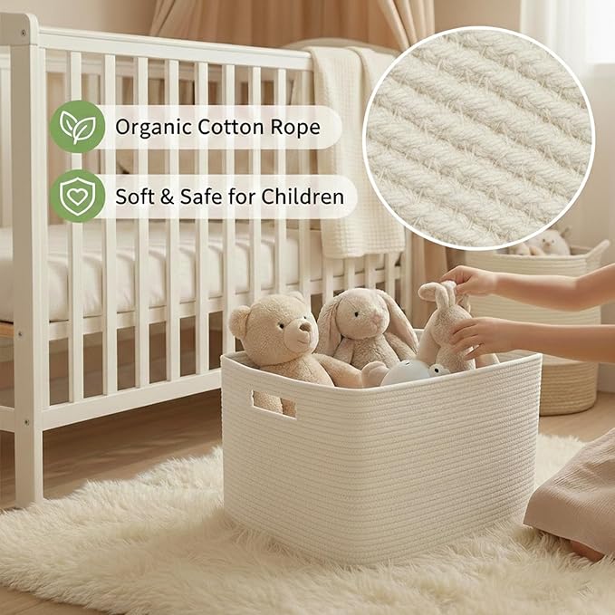 JMvicyroam Woven Blanket Basket,65L Large Storage Bin for Blankets Toys Clothes,Decorative Rope Basket for Living Room Bedroo