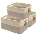 COMFY-HOMI 3 pcs Large Storage Baskets for Shelves, Laundry Basket, Woven Rope Basket, Closet Organizer Bins for Clothes Blan
