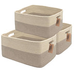 COMFY-HOMI 3 pcs Large Storage Baskets for Shelves, Laundry Basket, Woven Rope Basket, Closet Organizer Bins for Clothes Blan