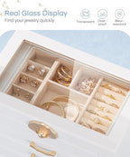 Enthralite Jewelry Box with 4 Drawers: Display Organizer for Earrings Necklaces - Christmas Gifts for Girls Women (White)