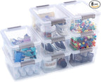 Anywish 8 Packs Small Storage Bins 1.3 QT Plastic Storage Container Stackable Box with Lids for Organizing, Clear White