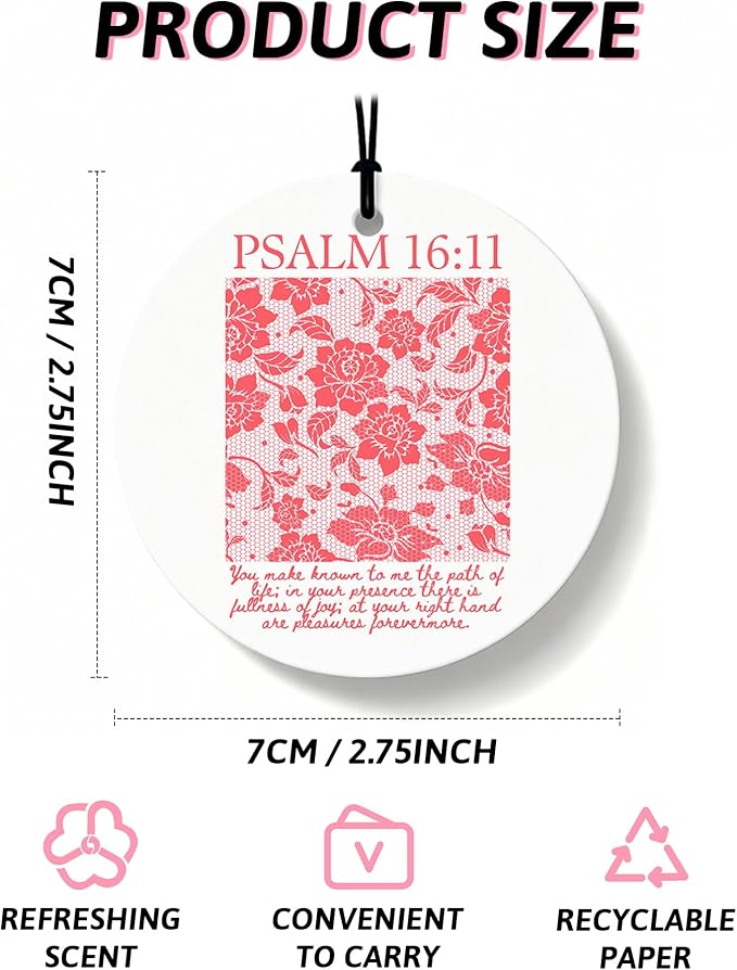 Pink Christian Round Car Air Freshener 4 Pcs, Girly Pink Bow Floral Religious Hanging Air Freshener for Cars Closet Drawer Bo