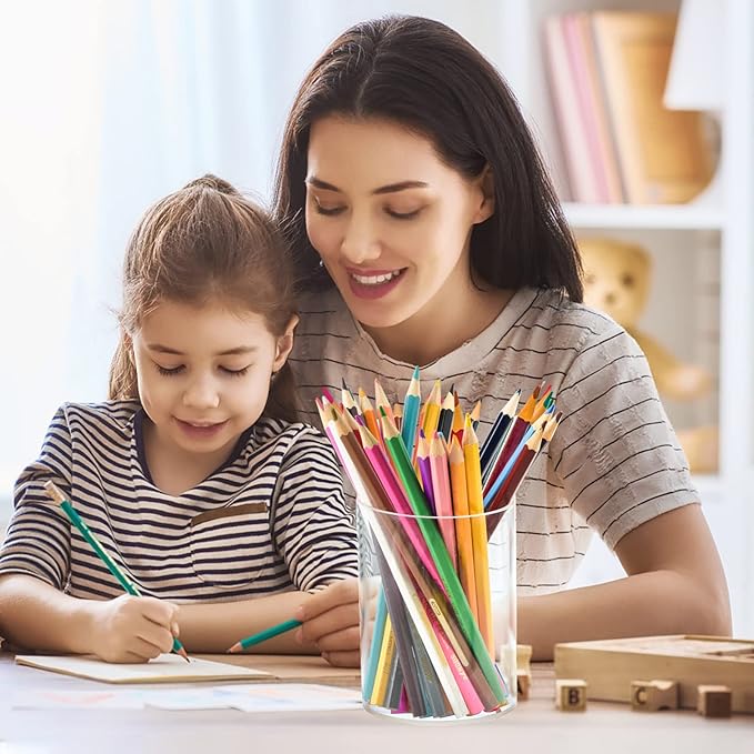Mototo 2 Pieces Clear Acrylic Pen Holder Round & Pencil Cup Clear Makeup Bush Holder Acrylic Desktop Stationery Organizer for