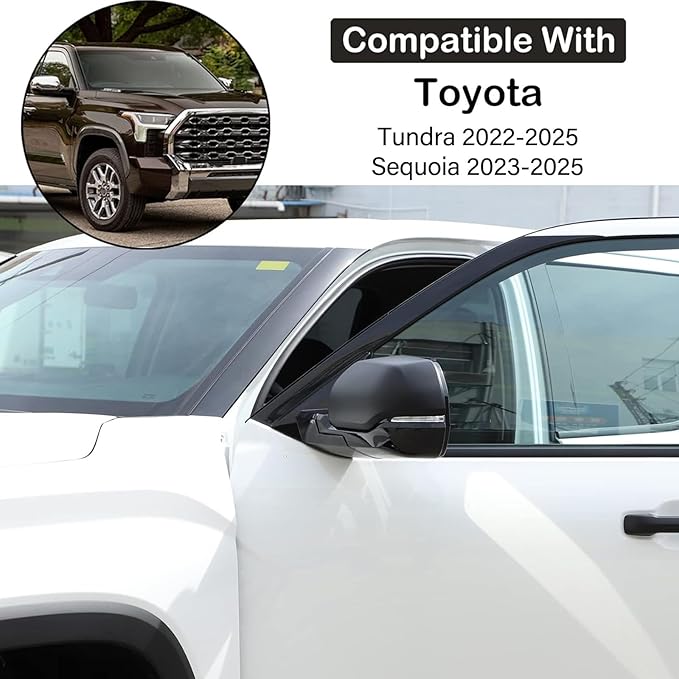 Car Door Rear View Mirror Cap Trim Cover Compatible with Toyota Tundra/Sequoia 2022-2025 Outside Side Rearview Mirror Protector Decoration ABS Accessories, Only Fit With Turn Signal Lights Version