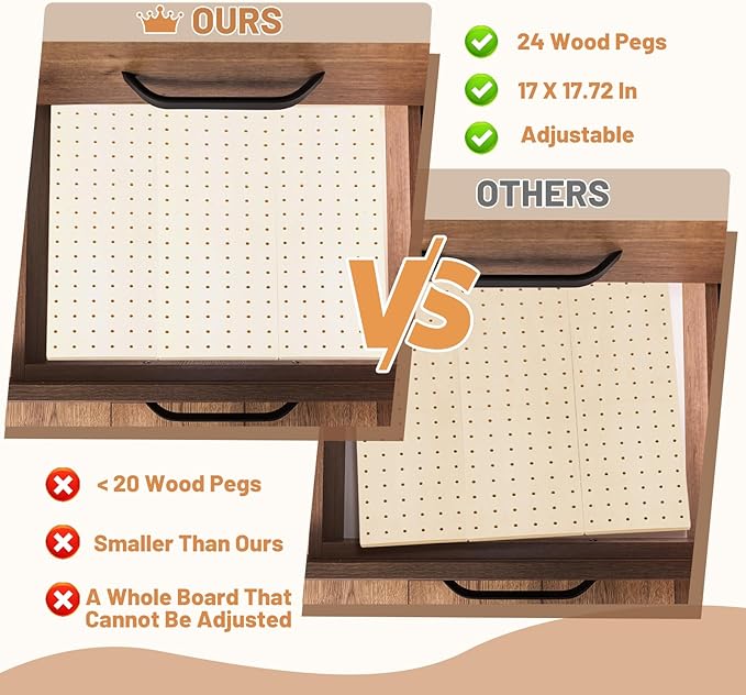 3 Pcs Wood Pegboard Drawer Organizer with 24 Pegs Wooden Peg Board Drawer Shelf Organizer Adjustable Peg System for Dishes Pl