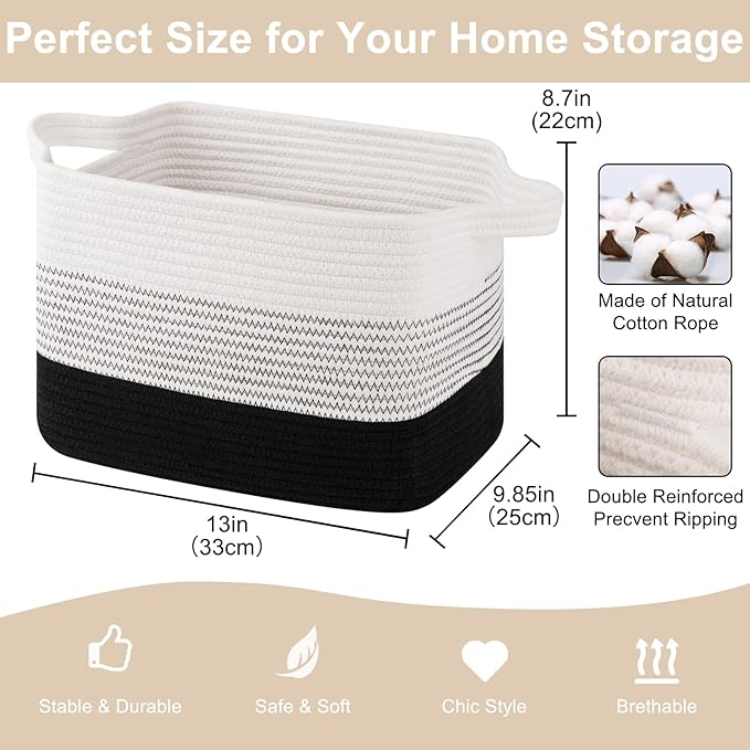 OIASKET Storage Baskets for Organizing, Woven Baskets for Shelves, Rectangle Decorative Organizer for Storage Clothes, Toy, B