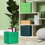 Karenhi 11" x 10. 5" x 10. 5" Green Storage Cube, 6 Pack Fabric Cube Storage Bins Organizer Box, Collapsible Baskets with Han