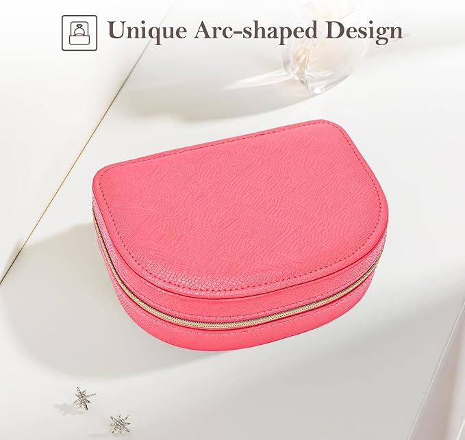 ProCase Travel Size Jewelry Box, Medium Portable Seashell-Shaped Jewelry Case, 2 Layer Jewelry Organizer in PU Leather for Wo