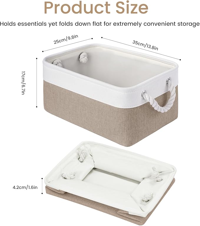 Storage Baskets for Shelves 13.8x9.8x6.7 Inch, Foldable Fabric Storage Bins with Handles, Small Storage Baskets for Organizin