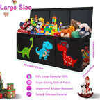 Mabahoo Extra Large Toy Box Chest, Collapsible Sturdy Kids Storage Organizer Bins with Lids, Black Dinosaur Toy Chest for Boy
